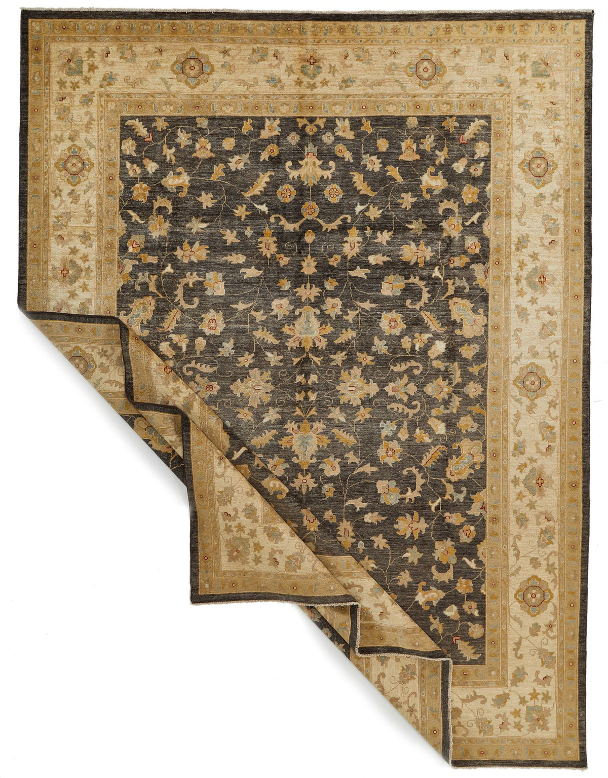 9x12 Gray and Ivory Turkish Oushak Rug