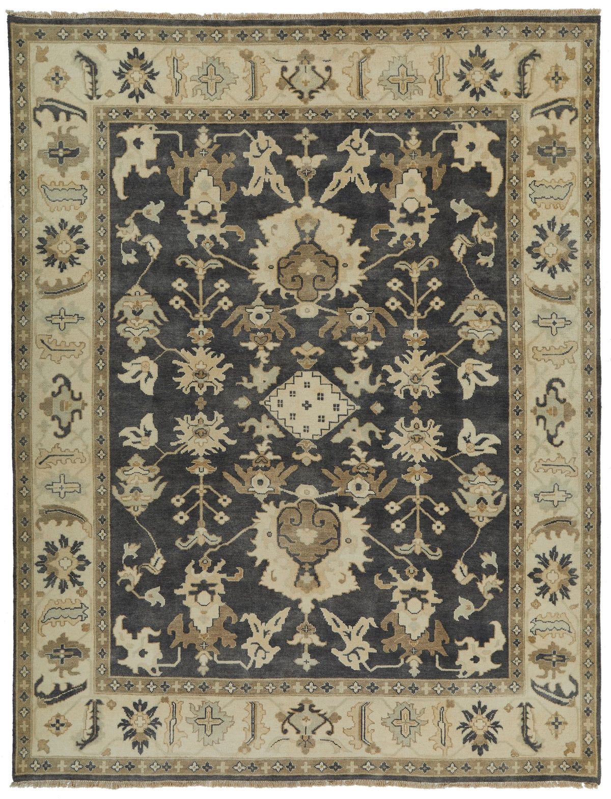 9x12 Gray and Ivory Turkish Oushak Rug