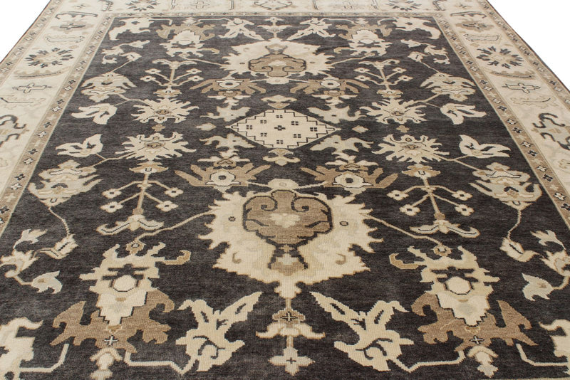 9x12 Gray and Ivory Turkish Oushak Rug