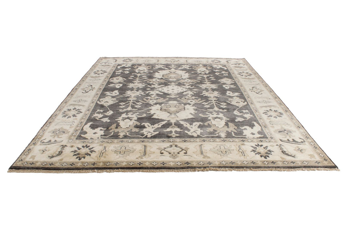 9x12 Gray and Ivory Turkish Oushak Rug
