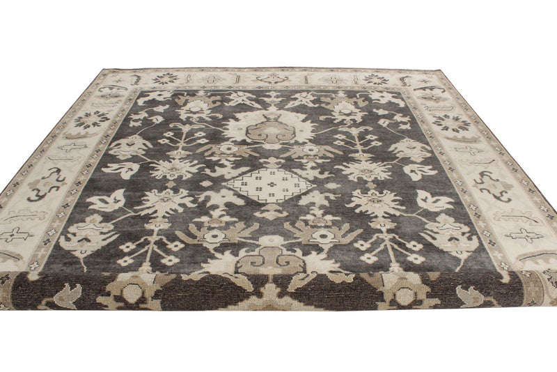 9x12 Gray and Ivory Turkish Oushak Rug