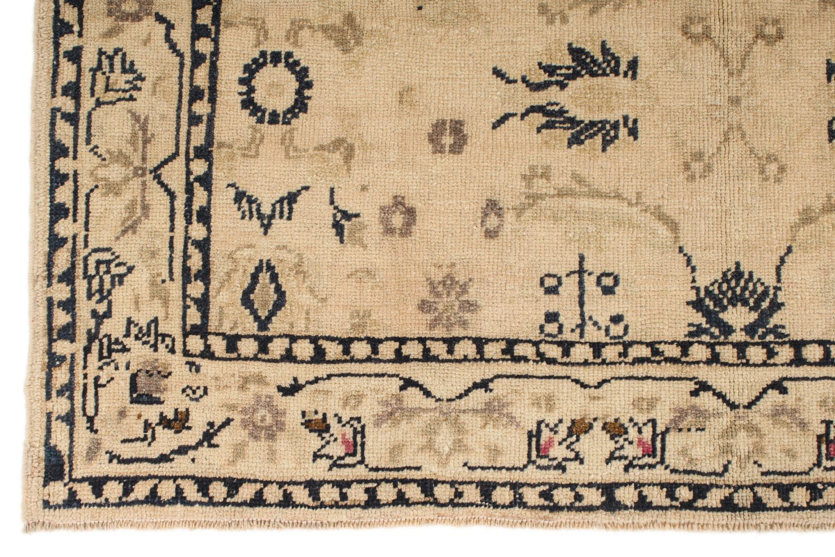 4x6 Ivory and Blue Turkish Tribal Rug