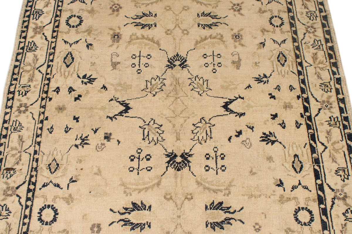 4x6 Ivory and Blue Turkish Tribal Rug