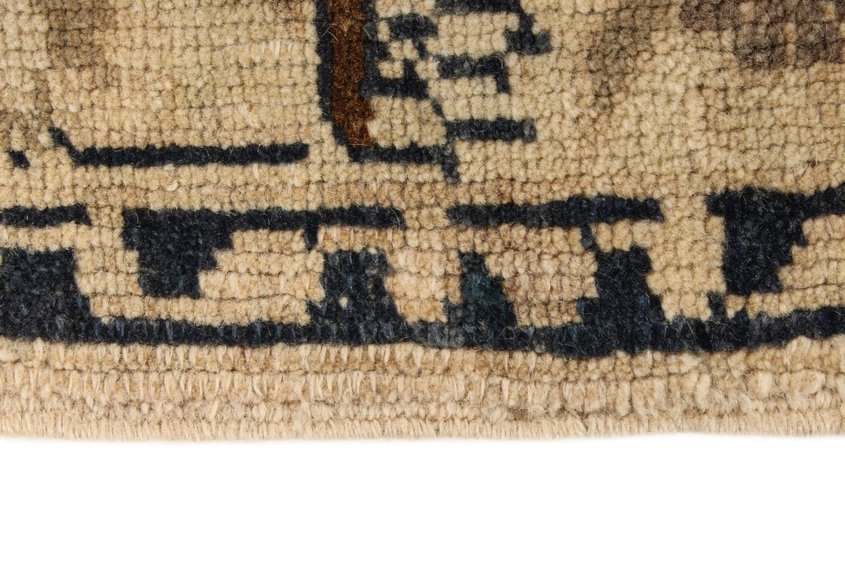 4x6 Ivory and Blue Turkish Tribal Rug