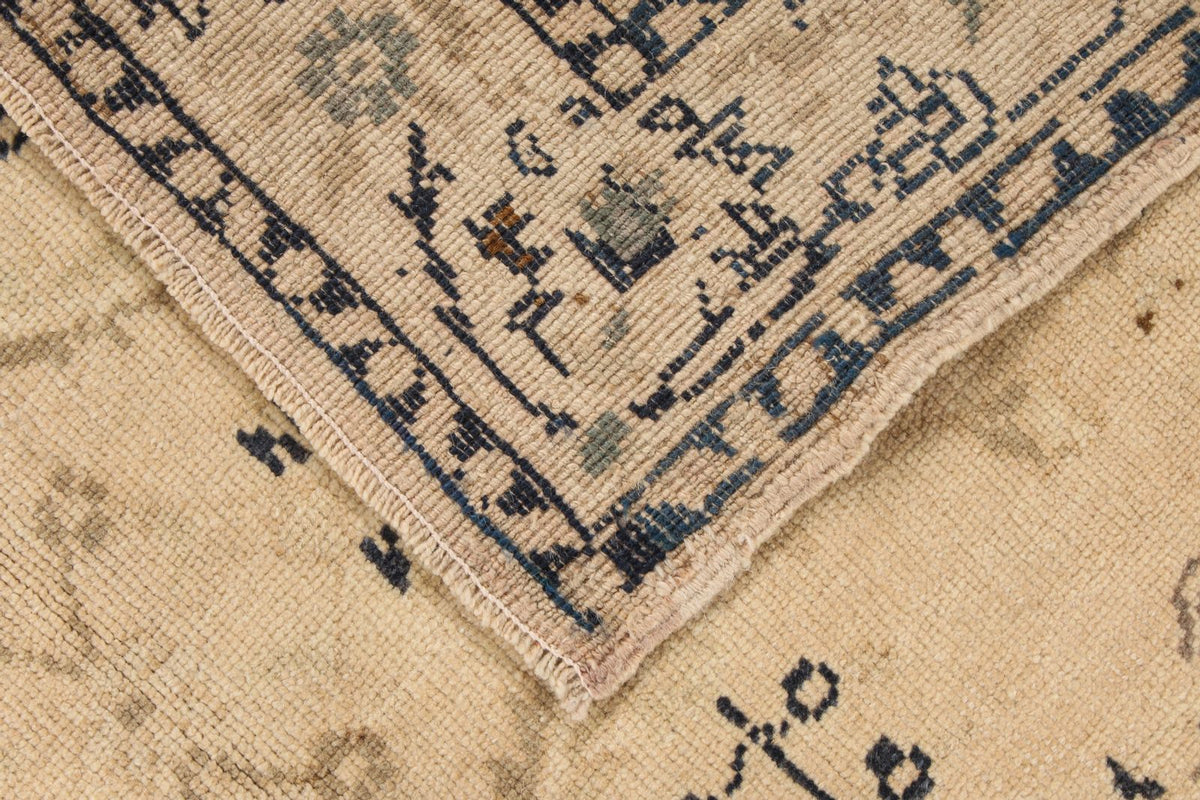 4x6 Ivory and Blue Turkish Tribal Rug