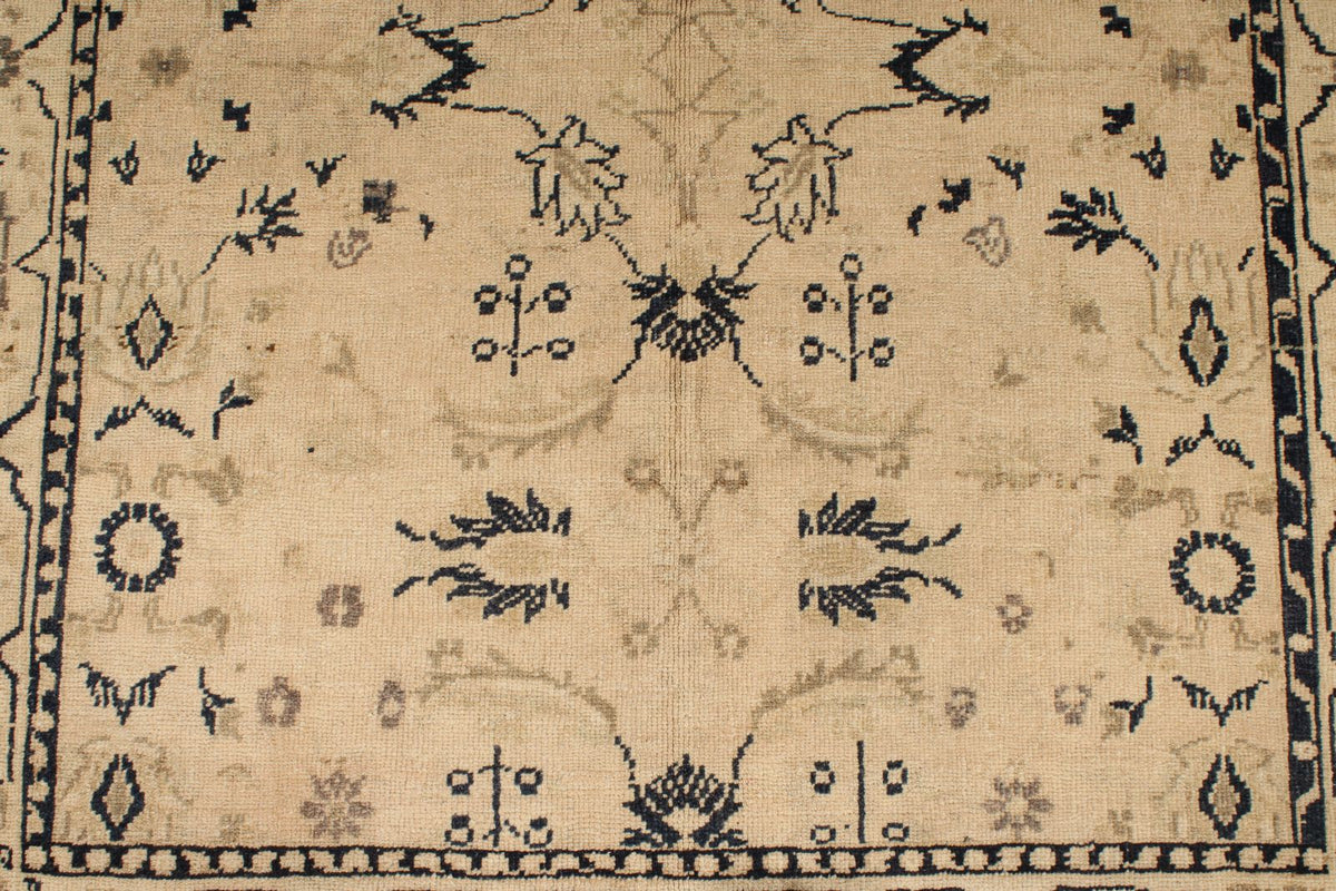 4x6 Ivory and Blue Turkish Tribal Rug