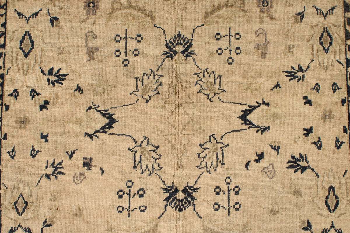 4x6 Ivory and Blue Turkish Tribal Rug