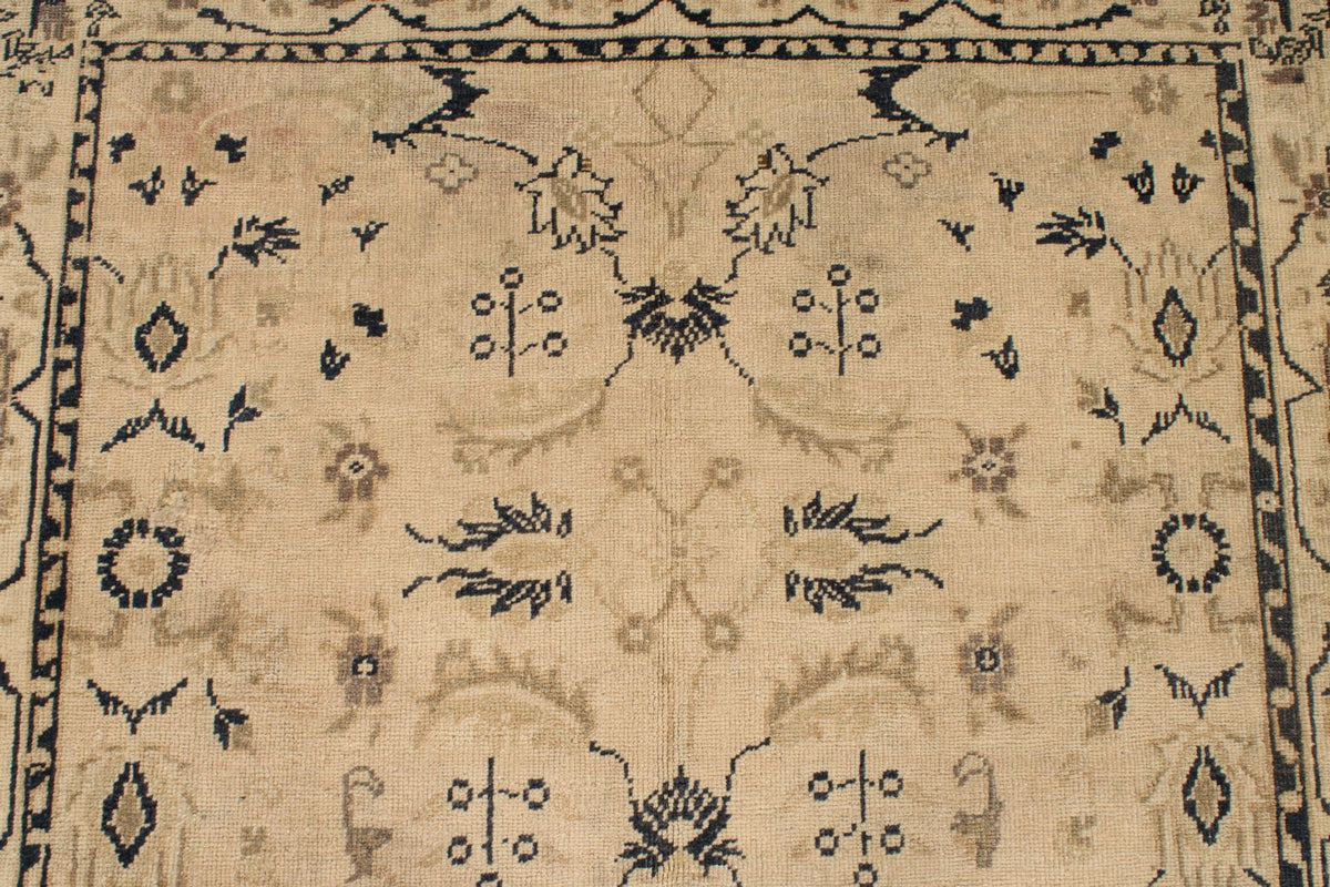 4x6 Ivory and Blue Turkish Tribal Rug
