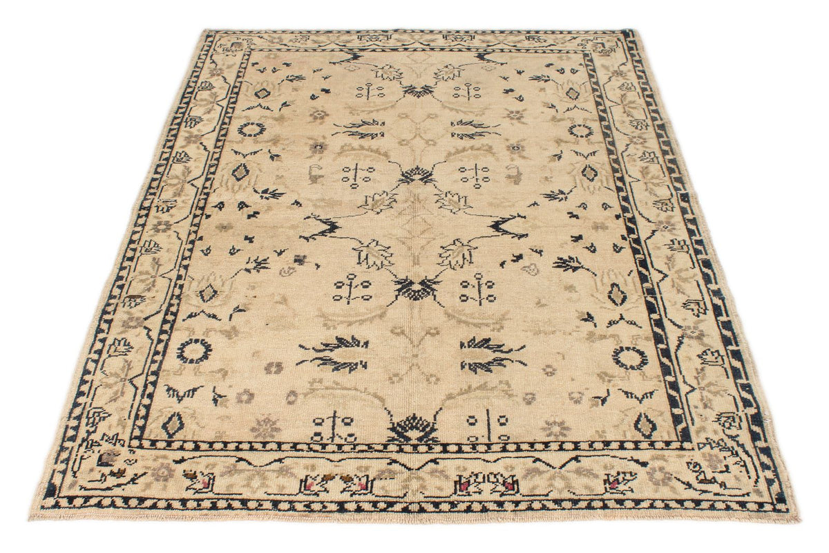 4x6 Ivory and Blue Turkish Tribal Rug