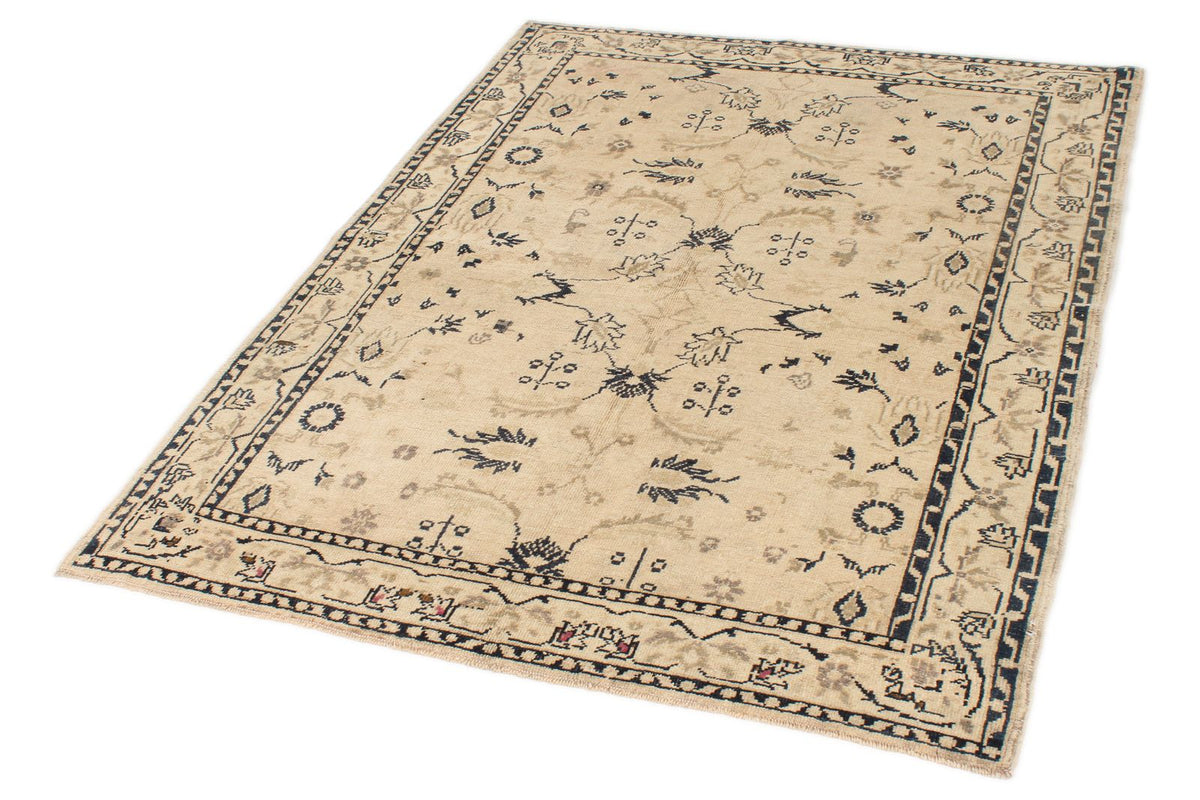 4x6 Ivory and Blue Turkish Tribal Rug