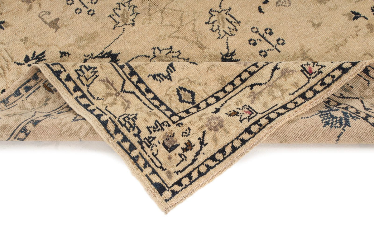 4x6 Ivory and Blue Turkish Tribal Rug