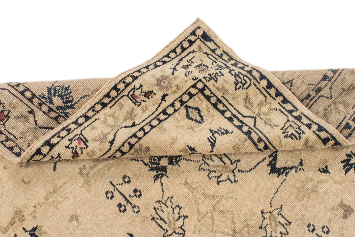 4x6 Ivory and Blue Turkish Tribal Rug