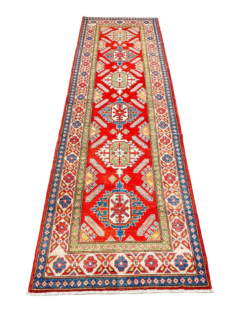 3x9 Red and Ivory Kazak Tribal Runner