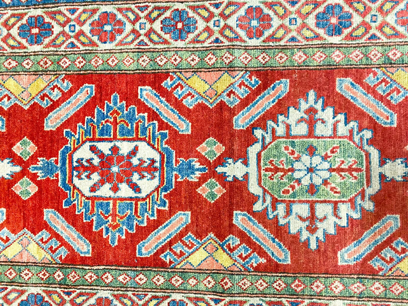 3x9 Red and Ivory Kazak Tribal Runner