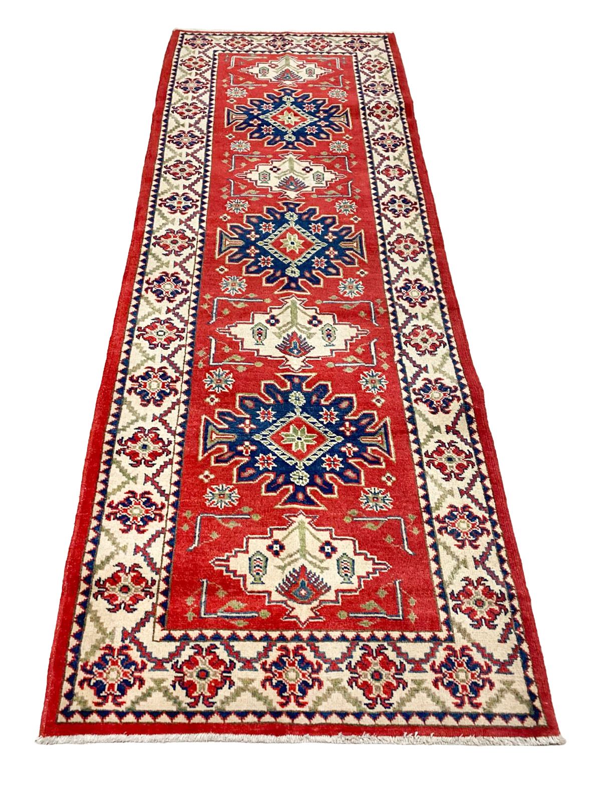 3x8 Red and Ivory Kazak Tribal Runner