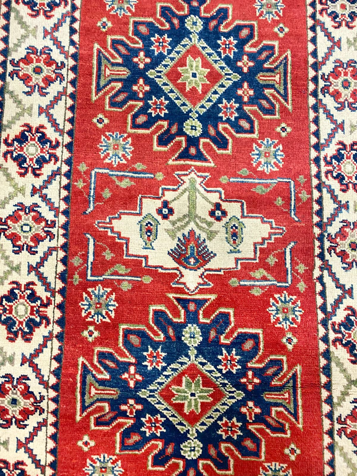 3x8 Red and Ivory Kazak Tribal Runner