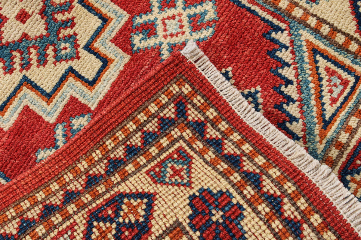 2x3 Red and Ivory Kazak Tribal Rug