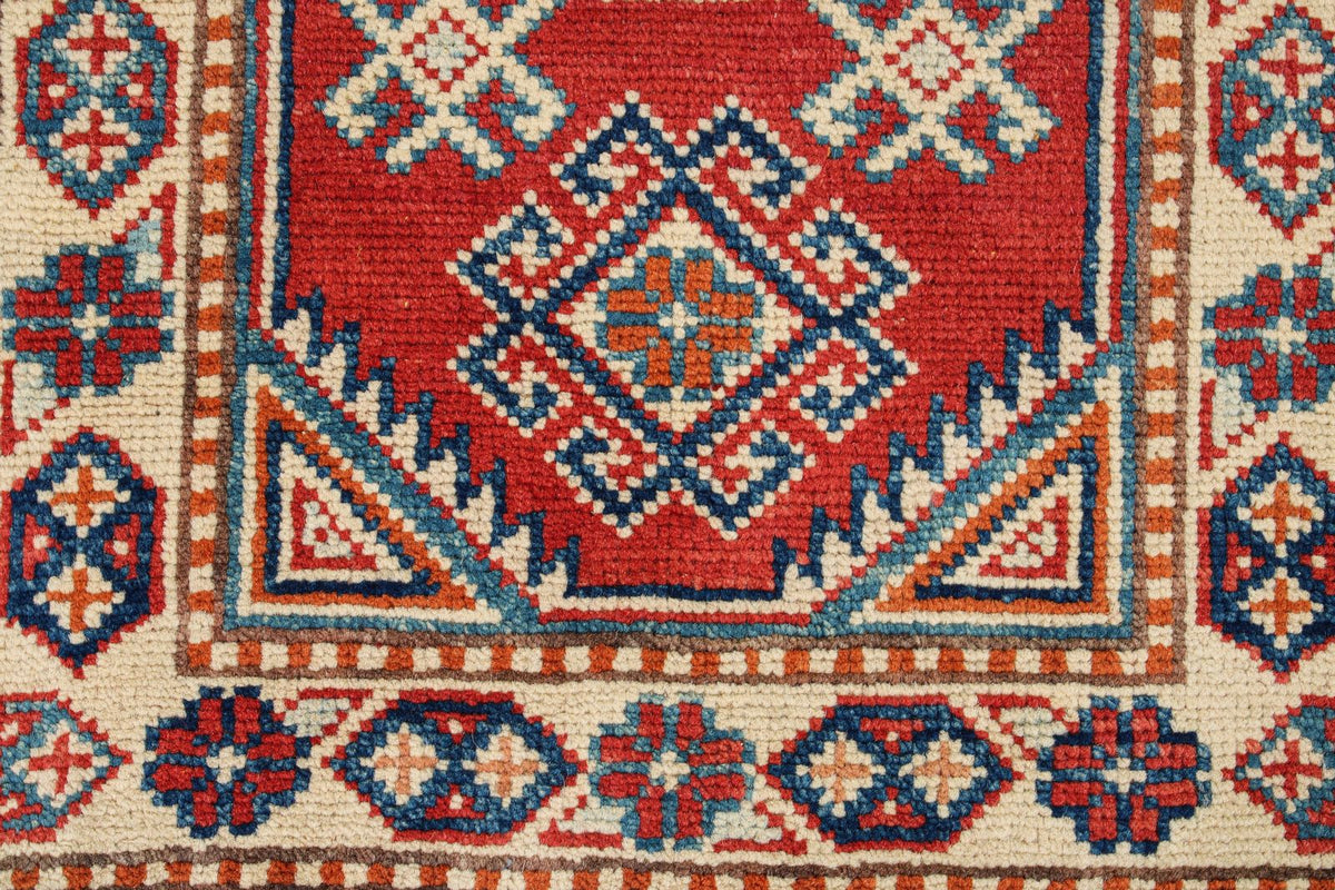 2x3 Red and Ivory Kazak Tribal Rug