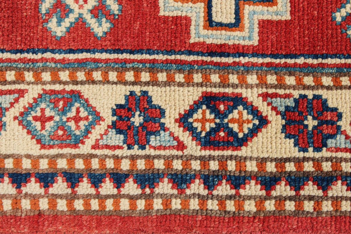 2x3 Red and Ivory Kazak Tribal Rug