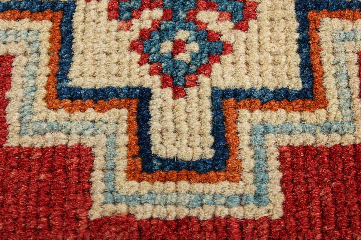 2x3 Red and Ivory Kazak Tribal Rug