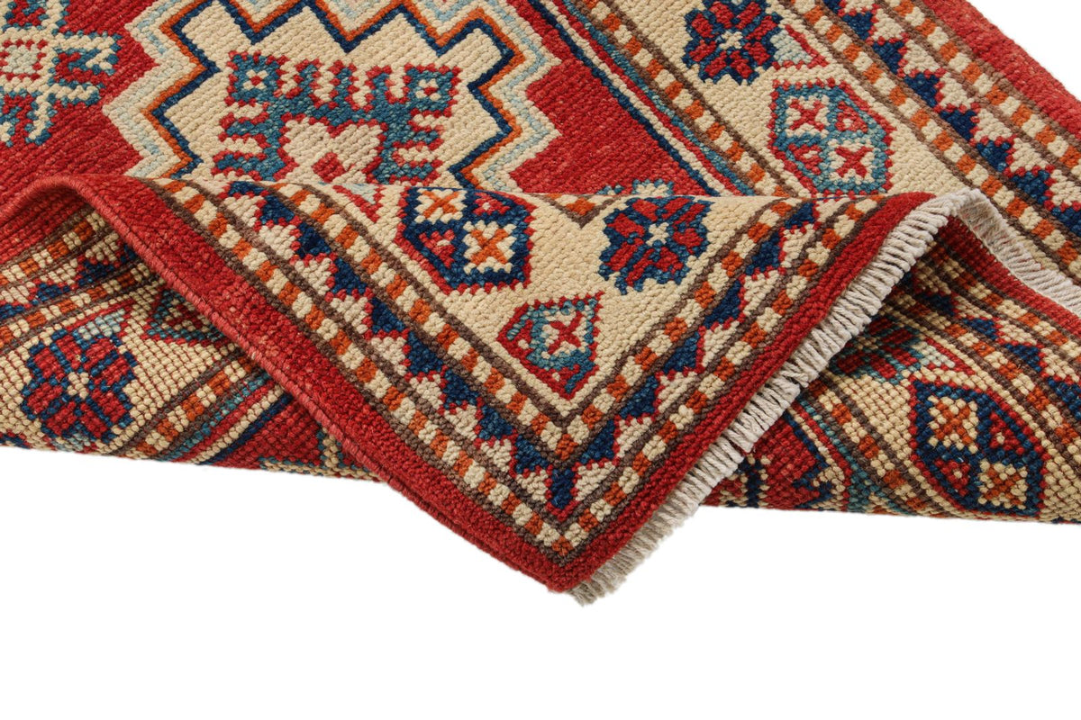 2x3 Red and Ivory Kazak Tribal Rug