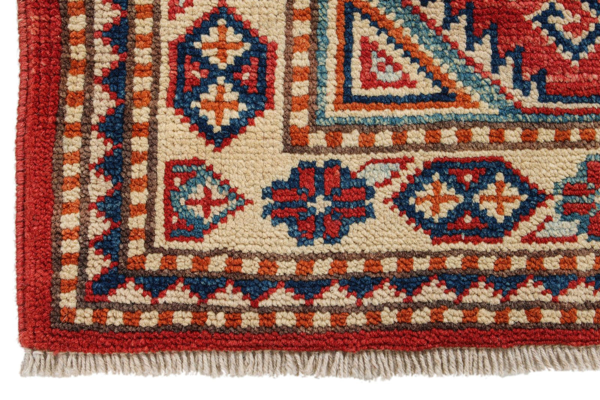 2x3 Red and Ivory Kazak Tribal Rug