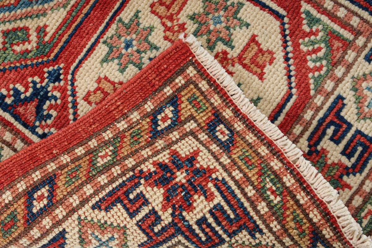 2x3 Red and Ivory Kazak Tribal Rug