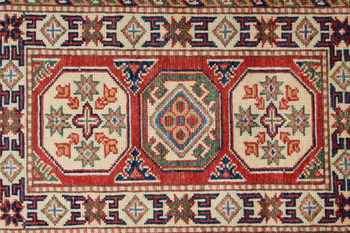 2x3 Red and Ivory Kazak Tribal Rug