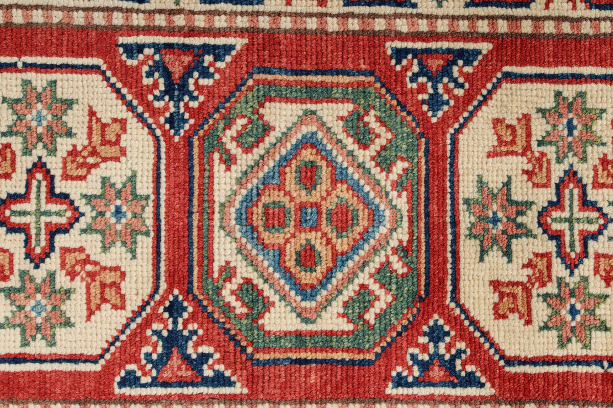 2x3 Red and Ivory Kazak Tribal Rug