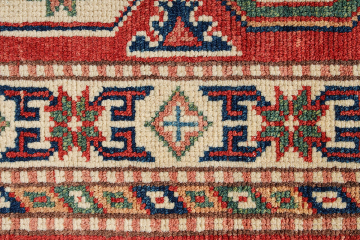 2x3 Red and Ivory Kazak Tribal Rug