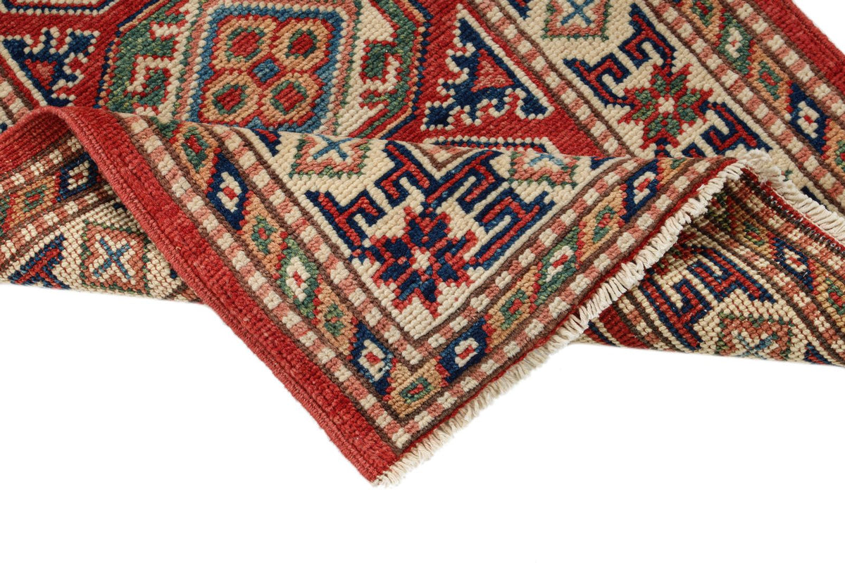 2x3 Red and Ivory Kazak Tribal Rug