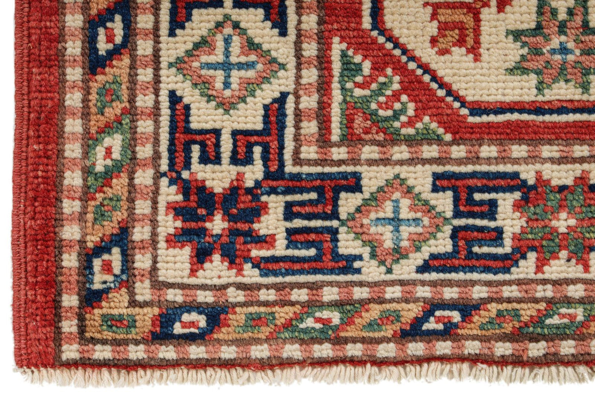 2x3 Red and Ivory Kazak Tribal Rug