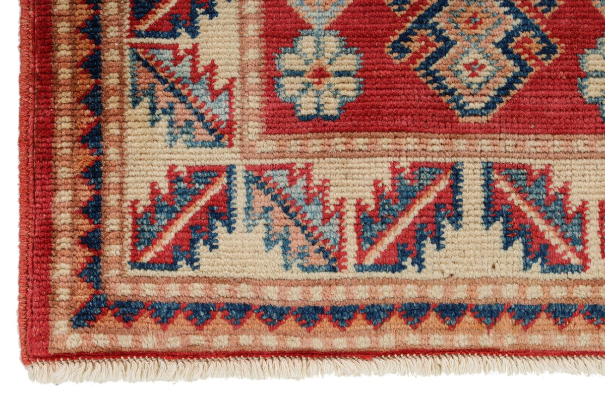 2x3 Red and Ivory Kazak Tribal Rug