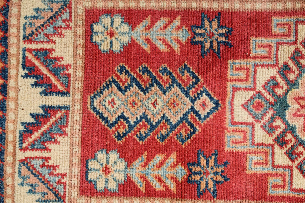 2x3 Red and Ivory Kazak Tribal Rug