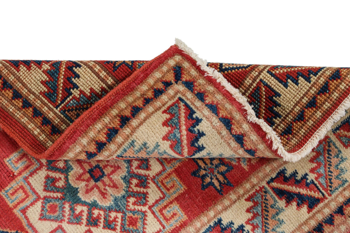 2x3 Red and Ivory Kazak Tribal Rug