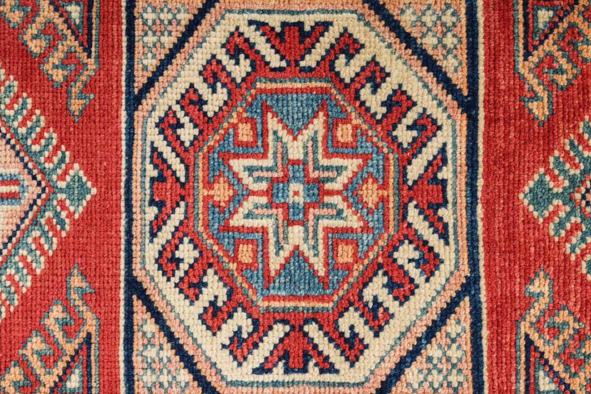 2x3 Red and Ivory Kazak Tribal Rug