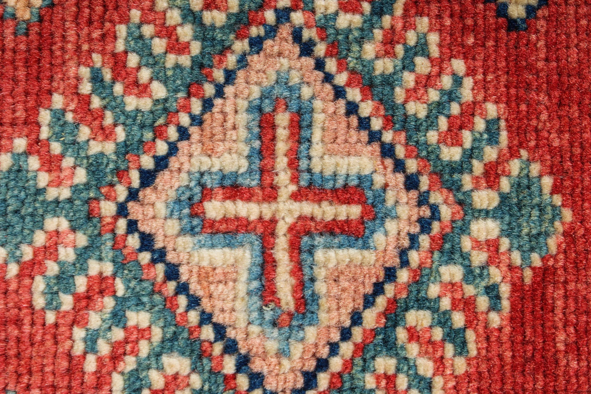 2x3 Red and Ivory Kazak Tribal Rug