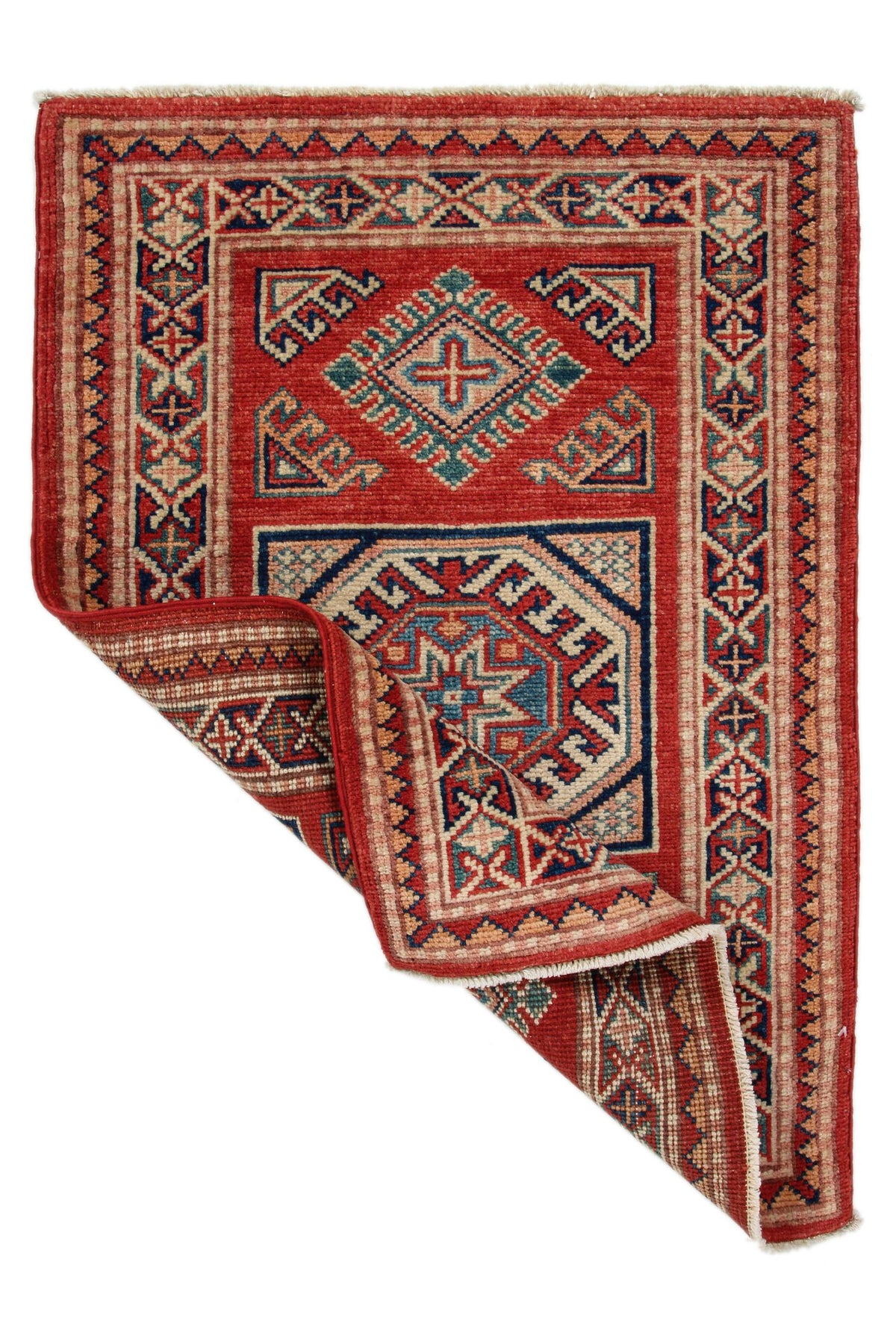 2x3 Red and Ivory Kazak Tribal Rug