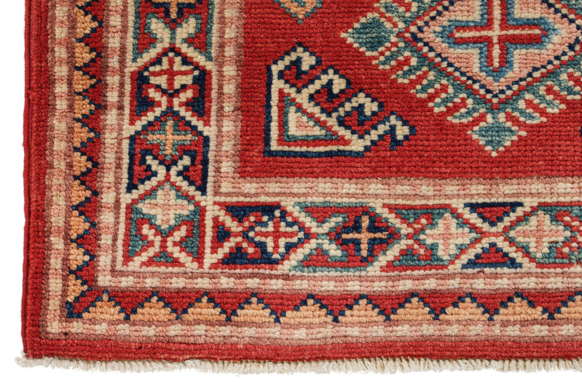 2x3 Red and Ivory Kazak Tribal Rug