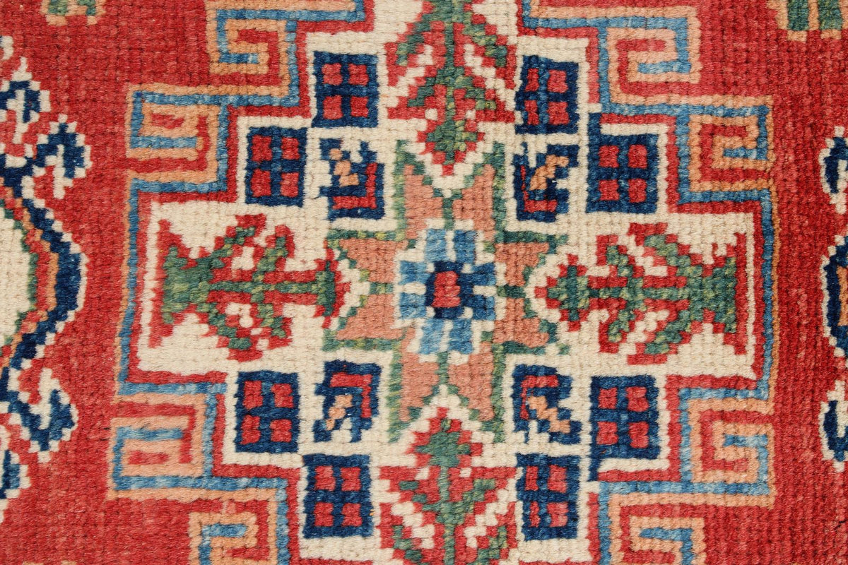 2x3 Red and Ivory Kazak Tribal Rug