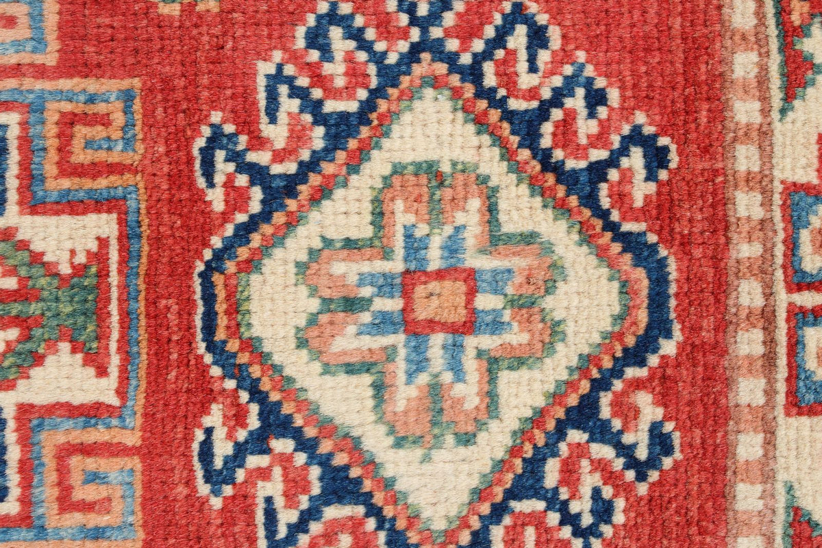 2x3 Red and Ivory Kazak Tribal Rug