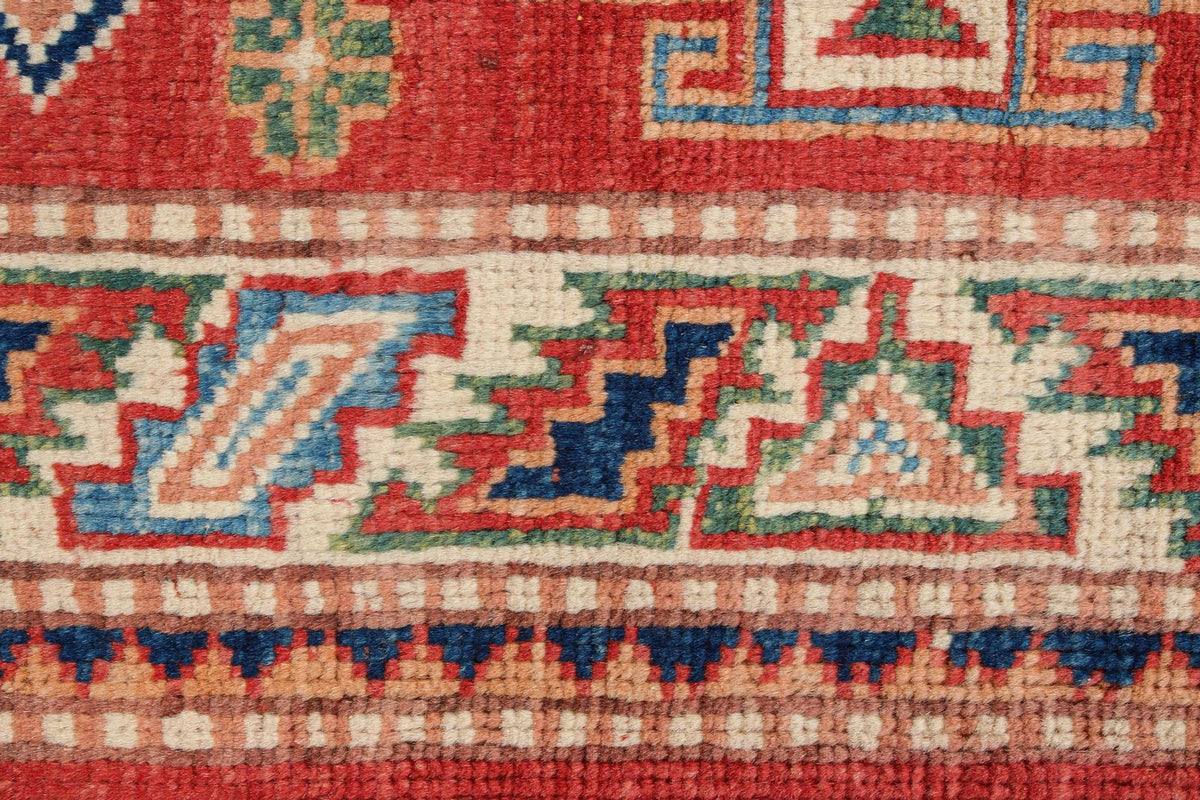 2x3 Red and Ivory Kazak Tribal Rug