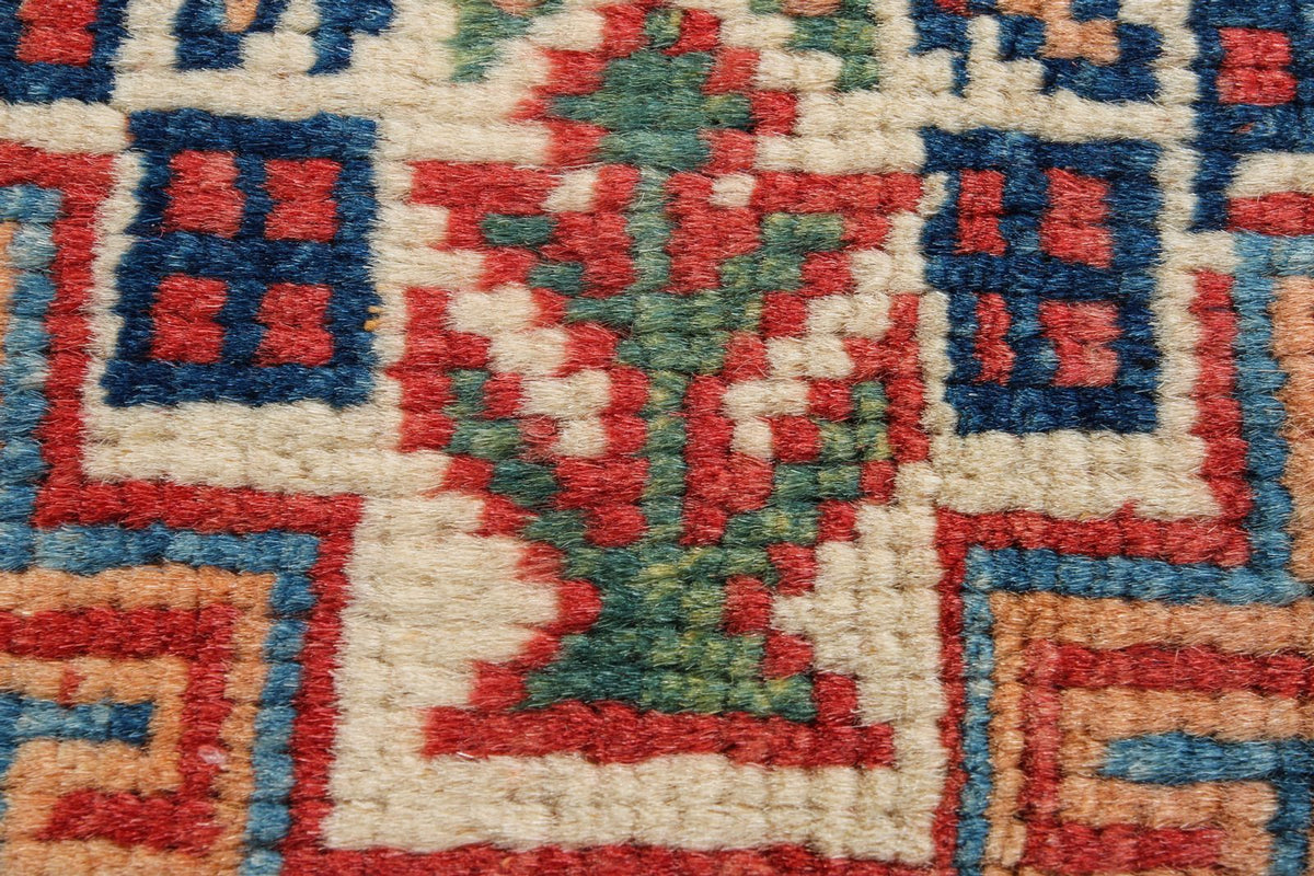 2x3 Red and Ivory Kazak Tribal Rug