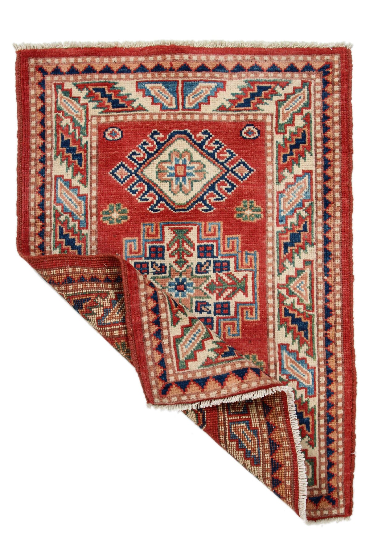 2x3 Red and Ivory Kazak Tribal Rug
