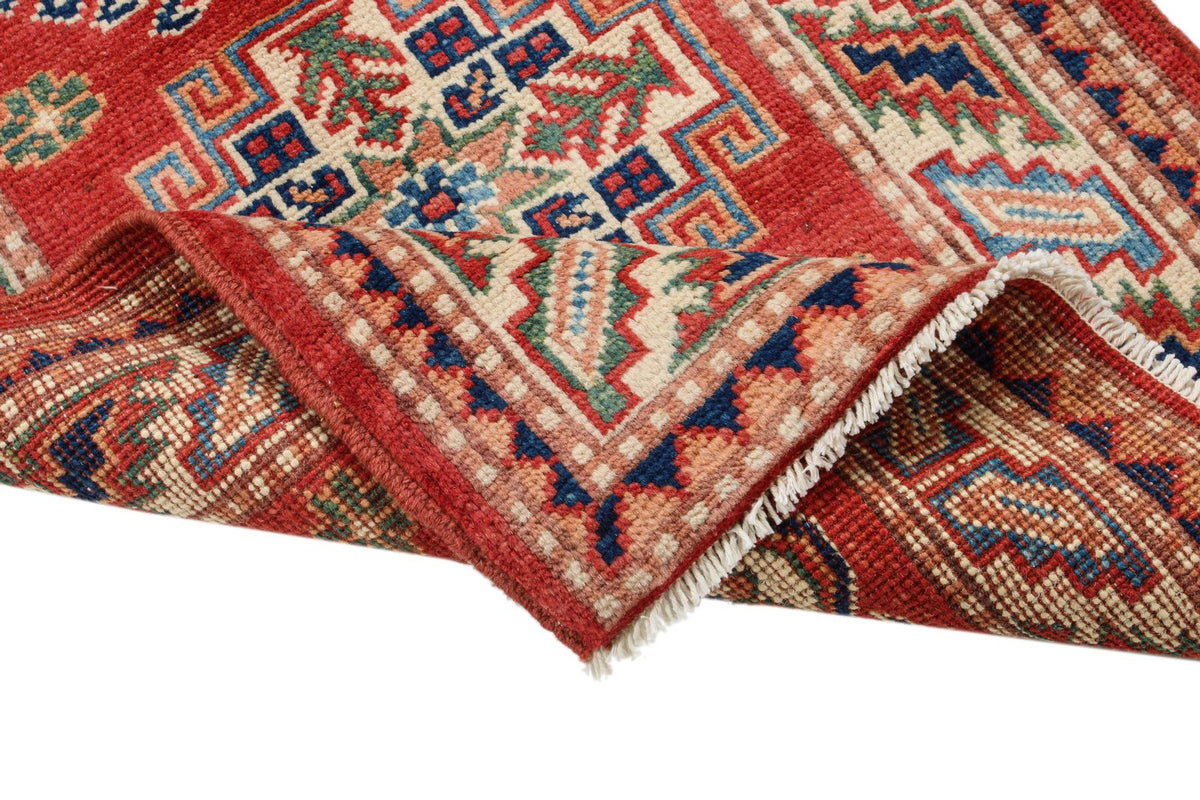 2x3 Red and Ivory Kazak Tribal Rug