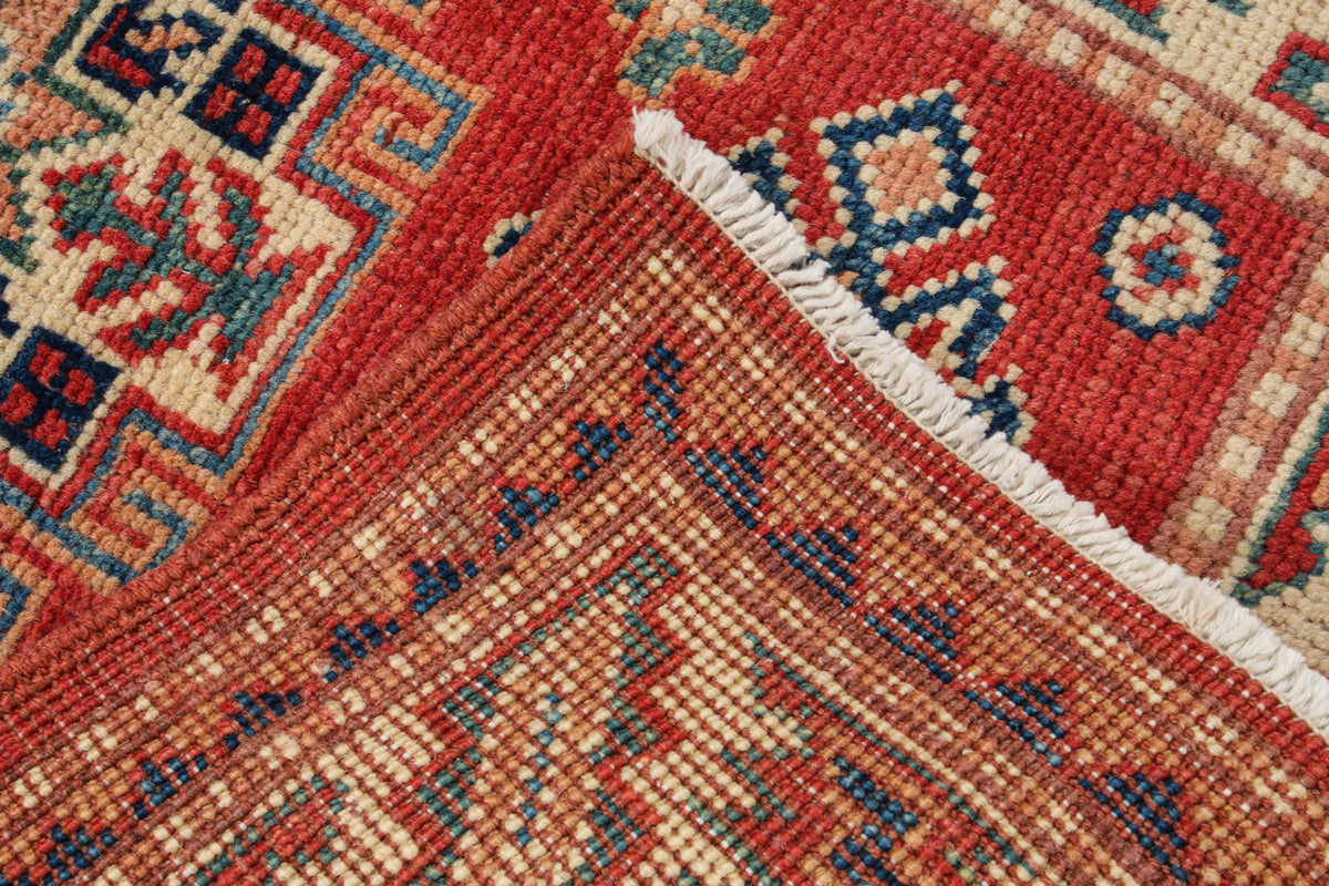 2x3 Red and Ivory Kazak Tribal Rug