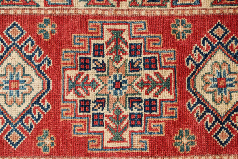 2x3 Red and Ivory Kazak Tribal Rug