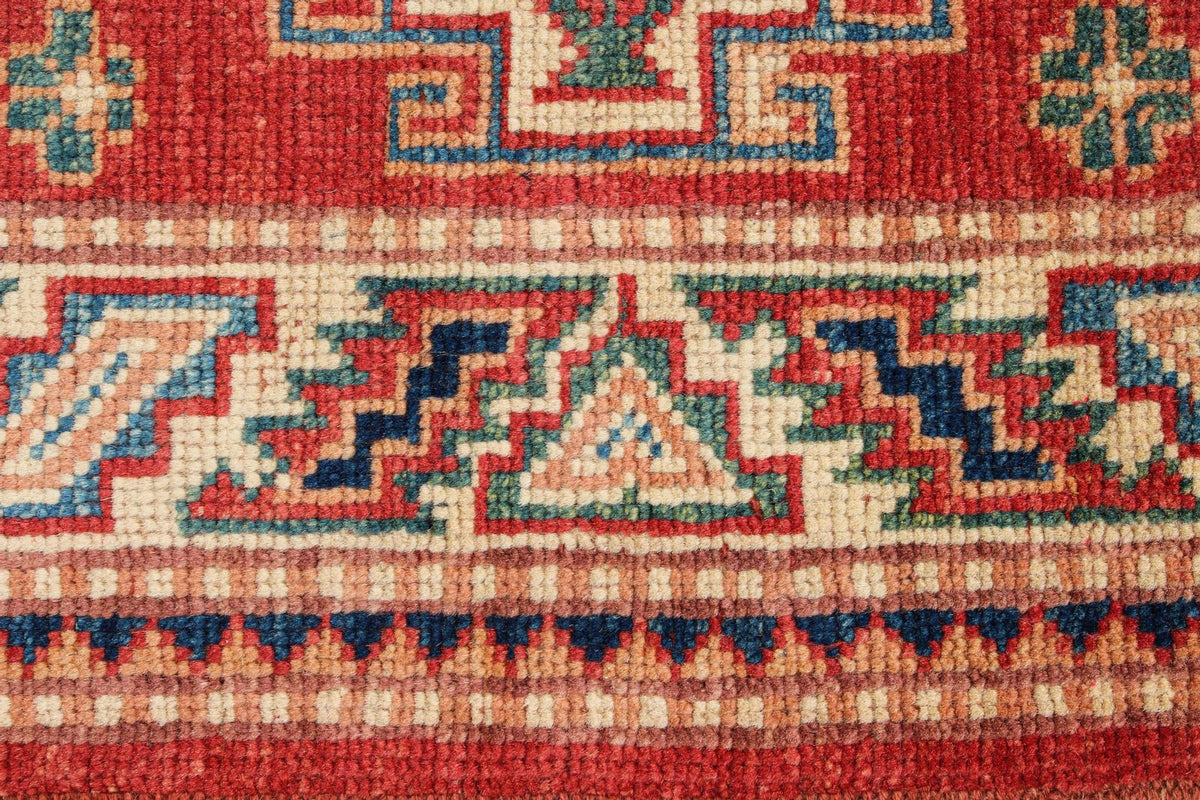 2x3 Red and Ivory Kazak Tribal Rug