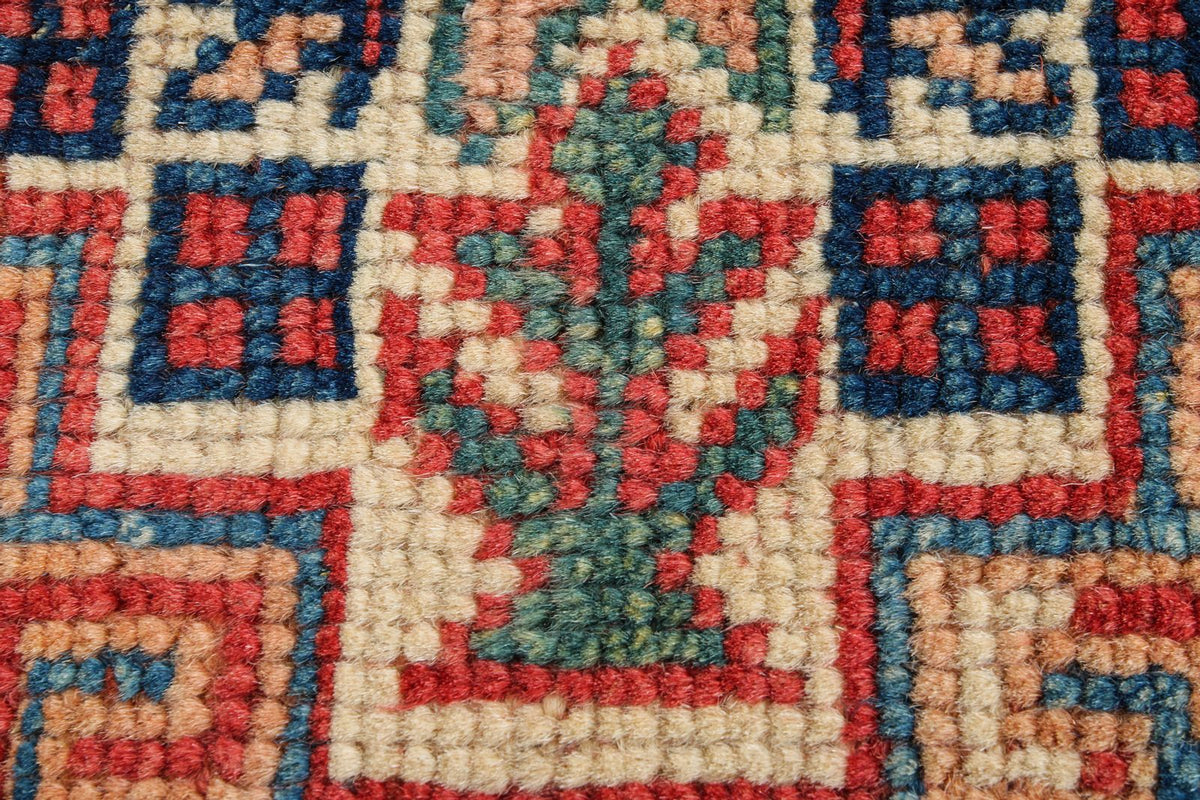 2x3 Red and Ivory Kazak Tribal Rug