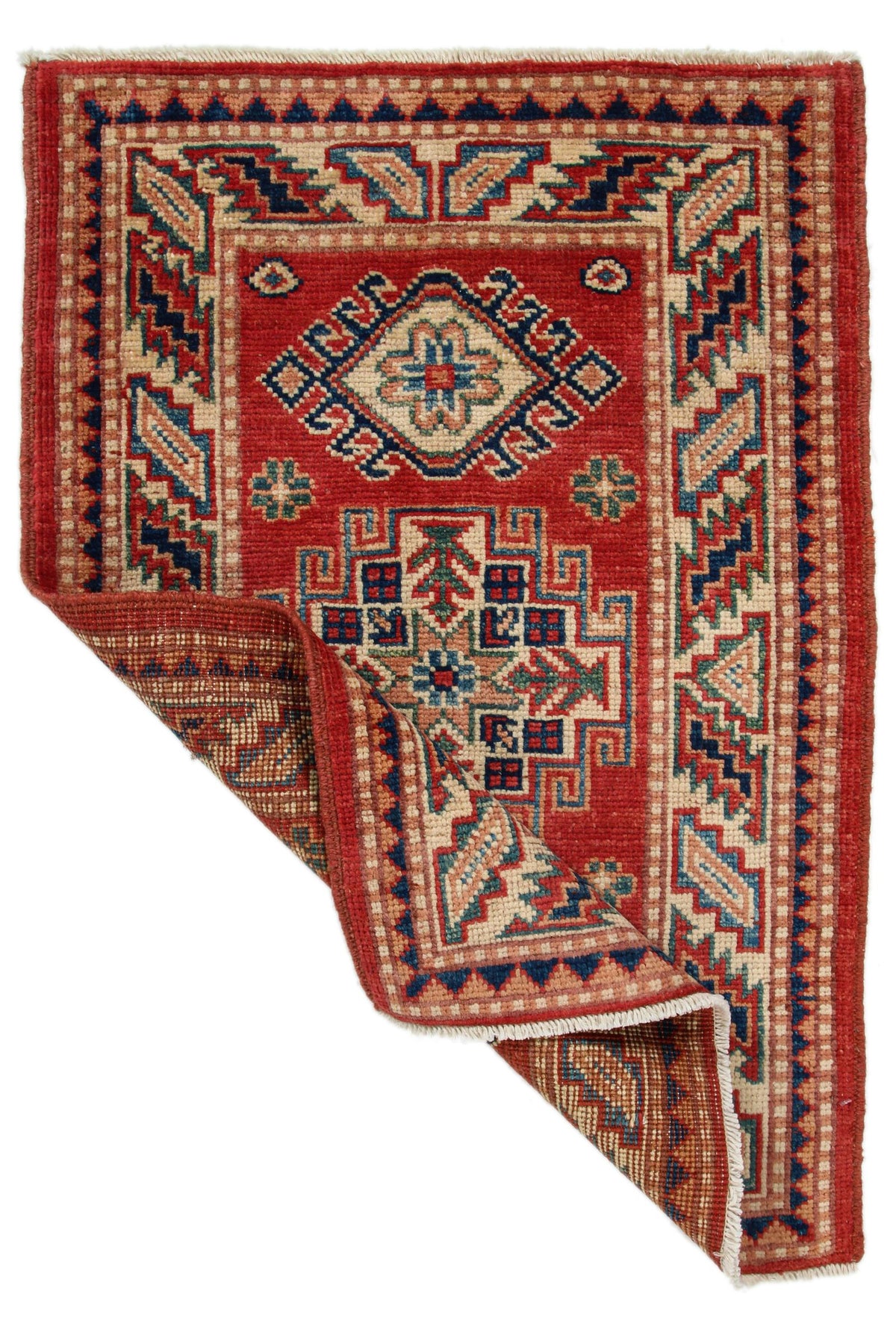 2x3 Red and Ivory Kazak Tribal Rug